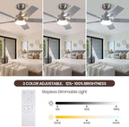 SODSEA Ceiling Fans with Lights, 42 Inch Nickel Ceiling Fan with Light and Remote Control, Reversible, 3CCT, Dimmable, Noiseless, Small Ceiling Fan for Bedroom, Indoor/Outdoor Use