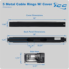 ICC 1U Ring Cable Manager Panel with Cover, Metal, 3" D-Rings, Horizontal Cable Management, Rackmount for 19” Network Racks, Black, Single Pack