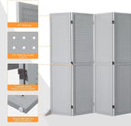 Bonnlo 4/6 Panel Pegboard Freestanding, 5 FT Portable Display Board Organizer for Craft Show Jewelry, Wooden Folding Privacy Screen Room Divider (Grey, 6 Panel with Base)
