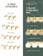 METWET Bathroom Light Fixtures, 6-Light Brushed Gold Bathroom Vanity Lights Over Mirror with Globe Milk White Glass Shade, 38 Inch Modern Vanity Lighting Fixtures, VL195-BG-ML-6