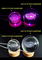 Conalisk 3D Galaxy Crystal Ball Lamp,3.15 Inch K9 Crystal Ball Night Light with Wooden Base,16 Colors Changing Light with Dimmable Remote Control,3D Laser Engraving Holographic Lamp (Galaxy)