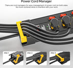 CRST 12 Outlet Heavy Duty Metal Power Strip with Individual Switches, 9FT Surge Protector Power Strip with Cord Managment, 15A/1875W 1020J Wide Spaced Outlets for Garage, Workshop, Home, School