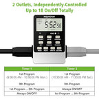 Outlet Timer, NEARPOW Dual Digital Light Timer with 2 Independently-controlled Outlets, 18 ON/OFF Programs, 24-Hour and 7-Day Programmable,Indoor Heavy Duty Electrical Timer Switch, 3 Prong, 15A/1800W