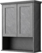 Bathroom Wall Cabinet Over Toilet Storage Cabinets 25x30 in Above Toilet Wood Medicine Cabinets for Bathroom Wall Mounted Cabinet with 2 Door & Adjustable Shelf Texture Grey
