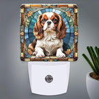 PODMemory Cavalier King Charles Spaniel Stained Glass Night Lights Plug into Wall for Room, Cavalier King Charles Spaniel Night Light LED for Bedroom