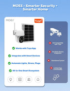 MOES 4G LTE Cellular Security Camera with 360-Day Unlimited VSIM Data, No WiFi Security Camera Solar Powered, Remote Monitoring, Motion Sensor, 2K Wireless Outdoor Surveillance, 360° Viewing