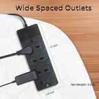European Power Strip, Jumpso Universal Power Strip with 6 AC Outlets and 4 USB Ports, 110-240v, 3000w 6ft Extension Cord with EU Plug, Outlet Extender Plug Adapter for Overseas Travel Essentials