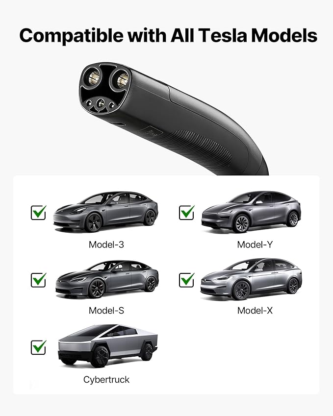 VEVOR Level 2 Tesla Charger, 40 Amp Adjustable Current, 240V Portable Home Electric Car EV Charger with 25 ft Charging Cable, NEMA 14-50P Plug, LCD Display, NACS Connector, for Tesla Model Y/X/3/S