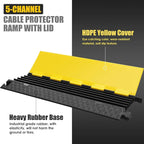 OranLite Rubber Cable Protector Ramp, Heavy Floor Cable Wire Cord Cover Speed Bumps 22000Lbs Load Capacity, Driveway Hose Cable Ramp Protective Cover for Indoor and Outdoor (5-Channel x 2Pcs)