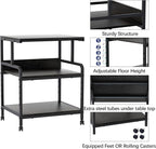 Arbuxzuy Large Printer Stand with Storage Shelf, 23.6" W x 18.9" D Printer Cart with Wheels, 3 Tier Mobile Printer Table for Home Office,Stands for Heat Press Scanner Fax (Black)