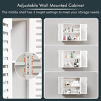HITNET White Bathroom Cabinet Over Toilet, Bamboo Hanging Medicine Cabinet, Wall-Mounted Storage Organizer, Kitchen Cupboard with Double Doors and Adjustable Shelf