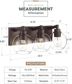 METWET Bathroom Light Fixtures Over Mirror, 3-Light Oil Rubbed Bronze Vanity Light with Clear Glass Globe Shade, Modern Sconces Wall Lighting, Bathroom Wall Lights for Bedroom Hallway, VL195-ORB-3