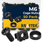 M6 Cage Nuts, Screws and Washers [Size: M6 x 16mm 50 Pack] Rack Mount Screws Hardware for use with Network and Server Rack Accessories, Routers, Cabinets and Enclosures.