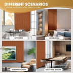OUZUGIE WPC Acoustic Slat Wall Paneling, 8-Pack 96 x 6 Inches 3D Wall Panels for Interior Wall Decor,Living Room,TV Background,Study Room,Office Spaces,Bedroom,Low Grille (Teak)