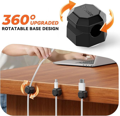 12 Pack Rotatable Cable Clips,Spring Cord Organizer Desk Cable Management Cord Holder Adhesive Phone Charger Cord Clips for Home Office Car Wall Nightstand Accessories Black