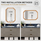 Wood Mirror for Bathroom, 20" x 30" Rectangular Wall Mirror for Bathroom Vanity with Wooden Frame Farmhouse Rounded Corner Wall Mirror Decor (Horizontal/Vertical)