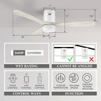 SMAAIR 52 Inch Flush Mount Smart Ceiling Fan with Dimmable Led Light, 3 Carved Wood Blades Modern Low Profile Ceiling Fans Compatible with Alexa,Remote Control,Timer & Schedule Function,White