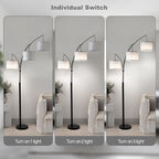 Fansdrick Floor lamp with Remote, 3 Light Arc Floor Lamps for Living Room, 2400LM Tall Standing Floor Lamps with Gray Shades, 80" Large Floor Lamp for Bedroom, Office