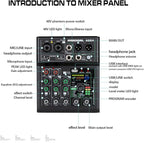 4 Channel Audio Mixer With Effects 88 Dsp Mixer Mixing Board Usb Interface Bluetooth Music Player + 48v Line Phantom Power Audio Mixer To Pc/Phone For Karaoke Record Livestream