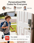 TCL D2 Plus Fingerprint Smart Lock, Wi-Fi Keyless Entry Door Lock, IP55 Weatherproof, Built-in Doorbell, Auto Lock, Easy Install, Brushed Nickel