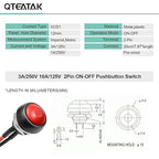 QTEATAK 1/2"(12mm) Pre-Wired Mounting Hole On/Off Red Mini Round Waterproof Momentary Push Button Switch JF-33B -2Pack