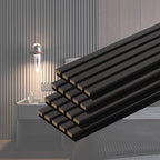 QDYMXUN Wood Slat Acoustic Wall Panels, 4-Pack 94.5'' x 7.9'' 3D Fluted Sound Absorbing Paneling for Interior Accent Wall Decor, Living Room (Matte Black)