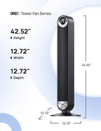 Dreo Tower Fan for Bedroom, 90° Oscillating Standing Floor Fan with 28ft/s Velocity, 25dB Quiet for Sleep, DC Motor, 9 Speeds, 4 Modes, 12H Timer, Voice & APP & Remote Control, 42" Cruiser Pro T2 S