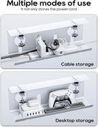 NODOCA No Drill Under Desk Cable Management Tray, 17'' Wire Management, Punch-Free Clamp on, Metal Cable Tray, Wire Organizer Under Desk, Under Desk Basket for Office and Home, White(2 Packs)