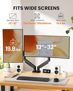 ErGear Dual Monitor Arm, Full Adjustable Monitor Mount for 13–32″ Screens, Fast Install Computer Monitor Stand with Tool-Free VESA Mount, Max Load 19.8 lbs, Max VESA 100x100mm