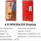 MELIFE 4.0" TFT Touch Screen, 480x320 LCD Display Module SPI ST7796S Driver for Arduino R3/Mega2560, with PCB 5V/3.3V STM32 & Touch Pen