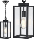 15'' Outdoor Pendant Light, Modern Outside Chandelier Outdoor Hanging Lantern Light, Matte Black with Clear Glass, Exterior Pendant Lighting Fixture Ceiling Mount for Porch, Entryway, Gazebo, 1Pack