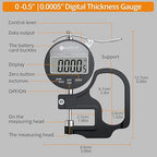 Neoteck Digital Thickness Gauge (Silver-Black, 0-0.5"/0.0005")