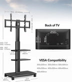 FITUEYES Swivel Rolling TV Stand, Height Adjustable Mobile TV Cart for 32-65 70 Inch TVs, Corner Floor TV Stand for Bedroom, Living Room, Home Office, Kitchen, Black