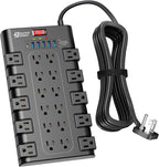 Flat Plug Power Strip, SUPERDANNY Surge Protector with 22 AC Outlets and 6 USB Charging Ports, 1875W/15A, 2100 Joules, 6.5Ft Heavy Duty Extension Cord for Home Office, Dorm, Gaming Room, Black