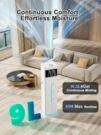 Zeova 9L/2.4Gal Smart Cool Mist Humidifier, Top Fill Quiet Humidifier Large Room, Covers 550ft², App & Remote Control, 60H Runtime, 7 Colors Light, 4 Mist Modes Humidifiers for Bedroom, Office, White