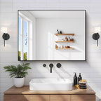Black Bathroom Mirror for Wall, 24x32 Inch Rectangle Mirror with Metal Frame, Modern Vanity Mirrors for Bathroom Living Room, Entryway Hangs Horizontal or Vertical