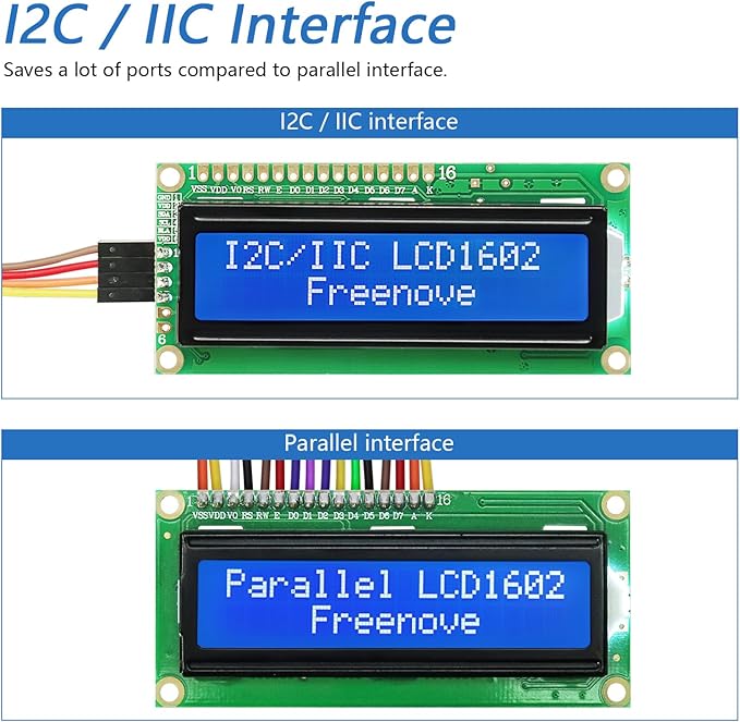 FREENOVE I2C IIC LCD 1602 Module (2 Pack), New Type TWI Serial 16x2 Display, Compatible with Arduino Raspberry Pi Pico ESP32 ESP8266