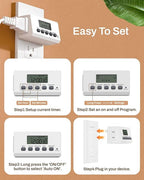 BN-LINK Indoor Digital Timer Outlet,24 Hour Light Timer Easy Programmable,Mini 2 Prong Plug in Timers for Electrical Outlets,Lamps,Fans,2 On/Off Programs,2 Pack,15A/1875W, ETL Listed