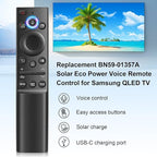 BN59-01357A Solar Voice Remote for Samsung TVs - Compatible with Frame/Neo QLED 4K/8K UHD Smart TVs (VG-TM2180ES/ZA), 3 App Shortcuts & Solar Charging