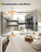 Perlegear Long Arm Full Motion TV Wall Mount for 55–120 inch TVs up to 225 lbs, Pre-Assembled TV Mount with Long Extension, Swivel & Tilt, Fits 16″/18″/24″ Wood Studs, Max VESA 900x600mm, PGXLF03B