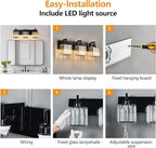 FDPBY Modern Bathroom Vanity Light 3-Lights Plating Black Vanity Light Crystal Wall Light Bathroom Light Fixtures