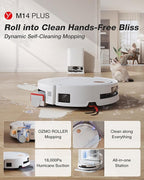 Yeedi M14 Plus Robot Vacuum and Mop with All-in-One Station, 18000Pa, OZMO Roller Instant Self-Washing Mopping, 167℉ Hot Water Mop Washing & Self-Drying, ZeroTangle 3.0, Self-Emptying, White