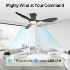 ocioc 42 inch Ceiling Fans with Lights and Remote, Dimmable Ceiling Fans with Reversible Quiet DC Motor, Flush Mount, 3CCT, Black Ceiling Fan for Bedroom Living Room Indoor/Outdoor