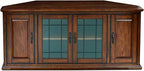 Leick Home Riley Corner TV Stand 60 in, Burnished Oak, Solid Wood, Beveled Tempered Glass, Blackened Hardware, Adjustable Shelf, Easy Assembly, 56 in L x 20 in W x 25 in H, Item 80386
