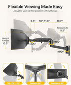 monTEK Monitor Wall Mount for 17-57“ up to 59.4 lbs Ultrawide Screens, Single Heavy-Duty Aluminum Gas Spring Monitor Arm with Full Motion Adjustment, VESA 75x75/100x100 Compatible, Black