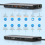 USB C Docking Station Dual Monitor for Dell/Lenovo/HP Laptop Docking Station HDMI USB C Hub Multiport Adapter Dongle Dock USB C to 2 HDMI +DisplayPort+Ethernet+4USB+2USB C+100W PD Charger+SD/TF+Audio