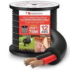 Nakamichi 12/2 (250-Foot) in-Wall & Direct Burial (UL CL2 CL3 Rated) Oxygen-Free Copper (OFC) 2-Conductor Speaker Cable Wire, Outdoor In-Ground, in-Ceiling, Riser, Black (12AWG / 250ft / 76.21m)