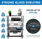 Mount-It! Tempered Glass AV Component Media Stand, Audio Tower and Media Center with 5 Shelves, 220 Lbs Total Capacity, Black Shelves Chrome Legs (MI-8671)