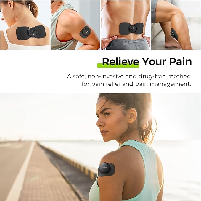 AUVON Wireless 24 Modes TENS Unit Muscle Stimulator for Pain Relief, Smart Rechargeable TENS Machine with Dual Size 6 TENS Pads for Physical Therapy, Pocket-Size TENS Device for Shoulder & Back Pain