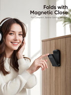 MAMUVIMO Headphone Stand, Headset Stand Foldable ＆ Sticky, Headphone Holder Hook Mount with Non-Slip Silicone, Adhesive Earphone Desk Hanger Clip Space-Saving for Airpods Max, All Earphones- Black